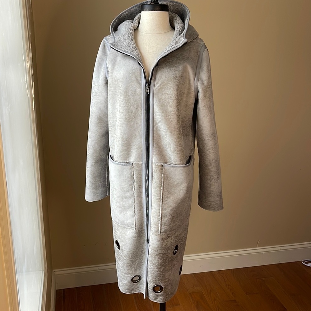 LAURIER & Co Montreal Sherpa Lined Coat Jacket Grey Full Zip Womens Size Medium